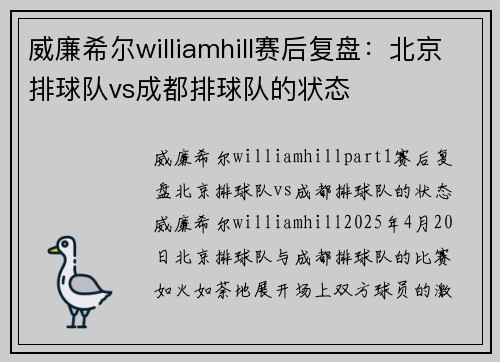 威廉希尔williamhill赛后复盘：北京排球队vs成都排球队的状态